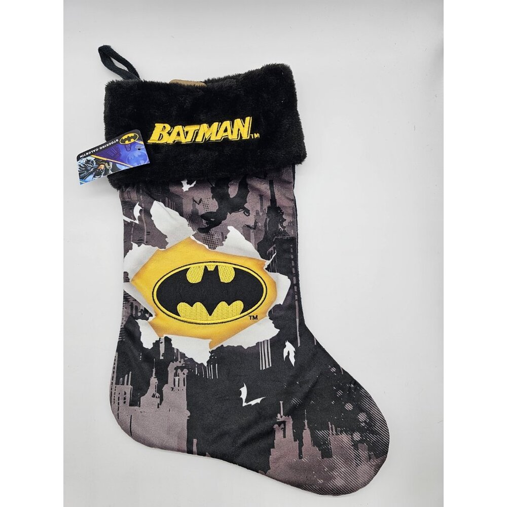 Batman DC Comics Christmas Stocking Black & Yellow Plush Holiday Stocking 19"